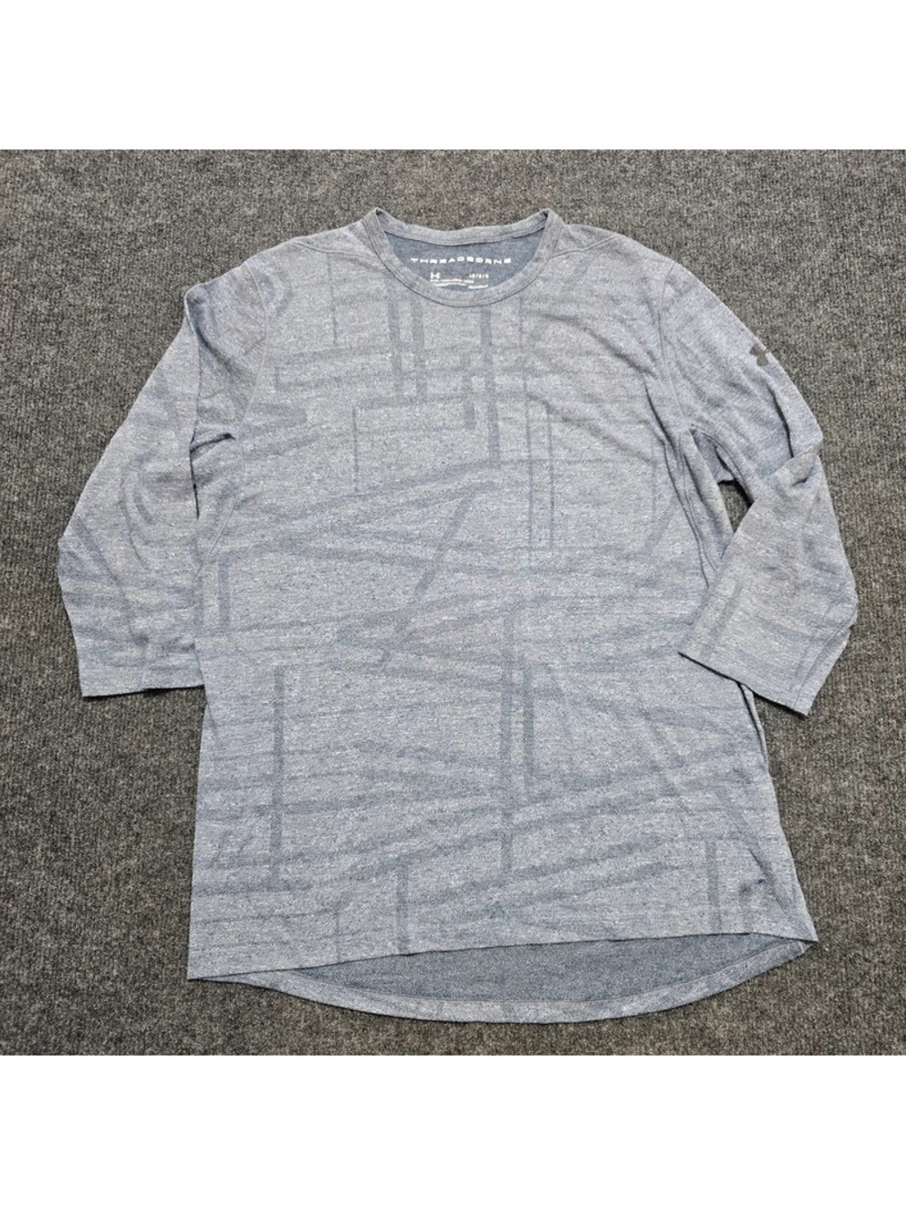 Under Armour Threadborne Shirt Mens Large Gray 3/4 Sleeve Fitted HeatGear Top